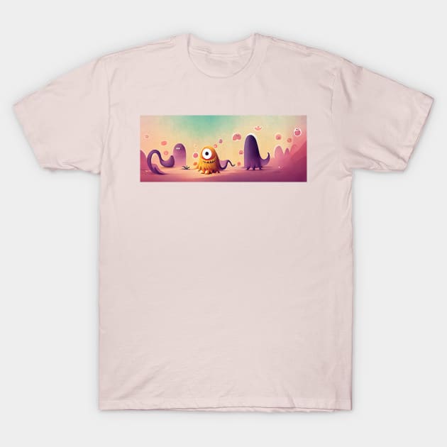 Lovely Pink Monster Scene T-Shirt by CuteMonsters